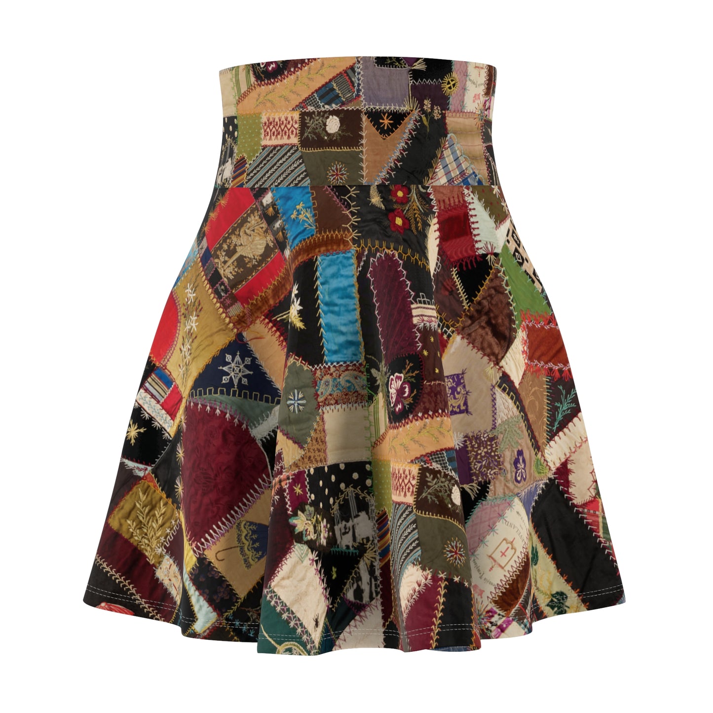 Victorian Embroidered Crazy Quilt Dark Academia Circle Skirt
