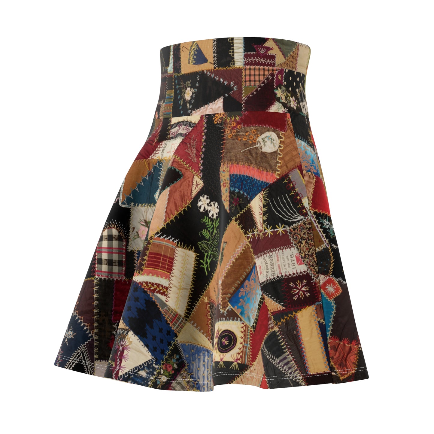 Victorian Embroidered Crazy Quilt Dark Academia Circle Skirt