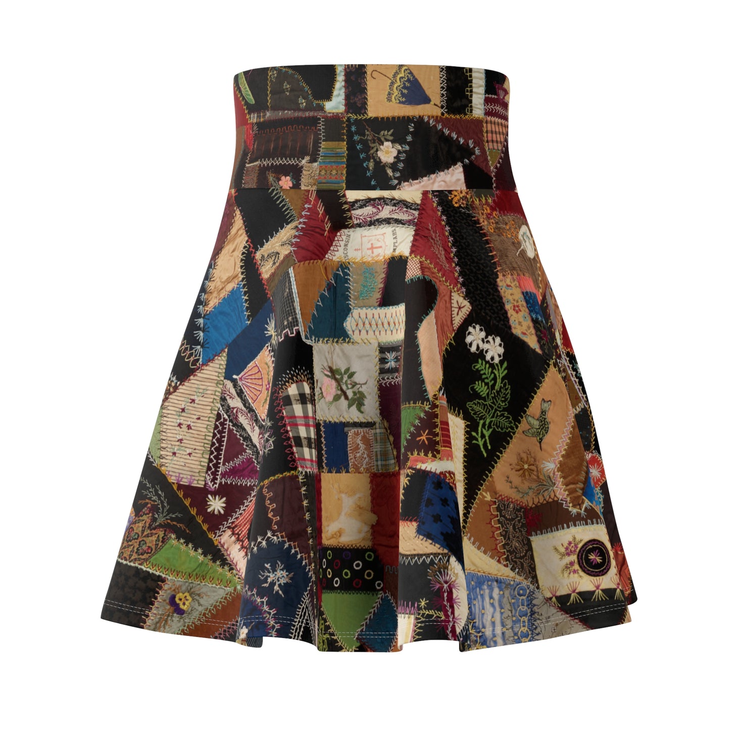 Victorian Embroidered Crazy Quilt Dark Academia Circle Skirt