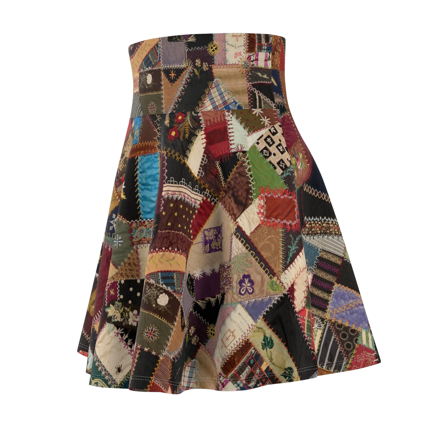 Victorian Embroidered Crazy Quilt Dark Academia Circle Skirt