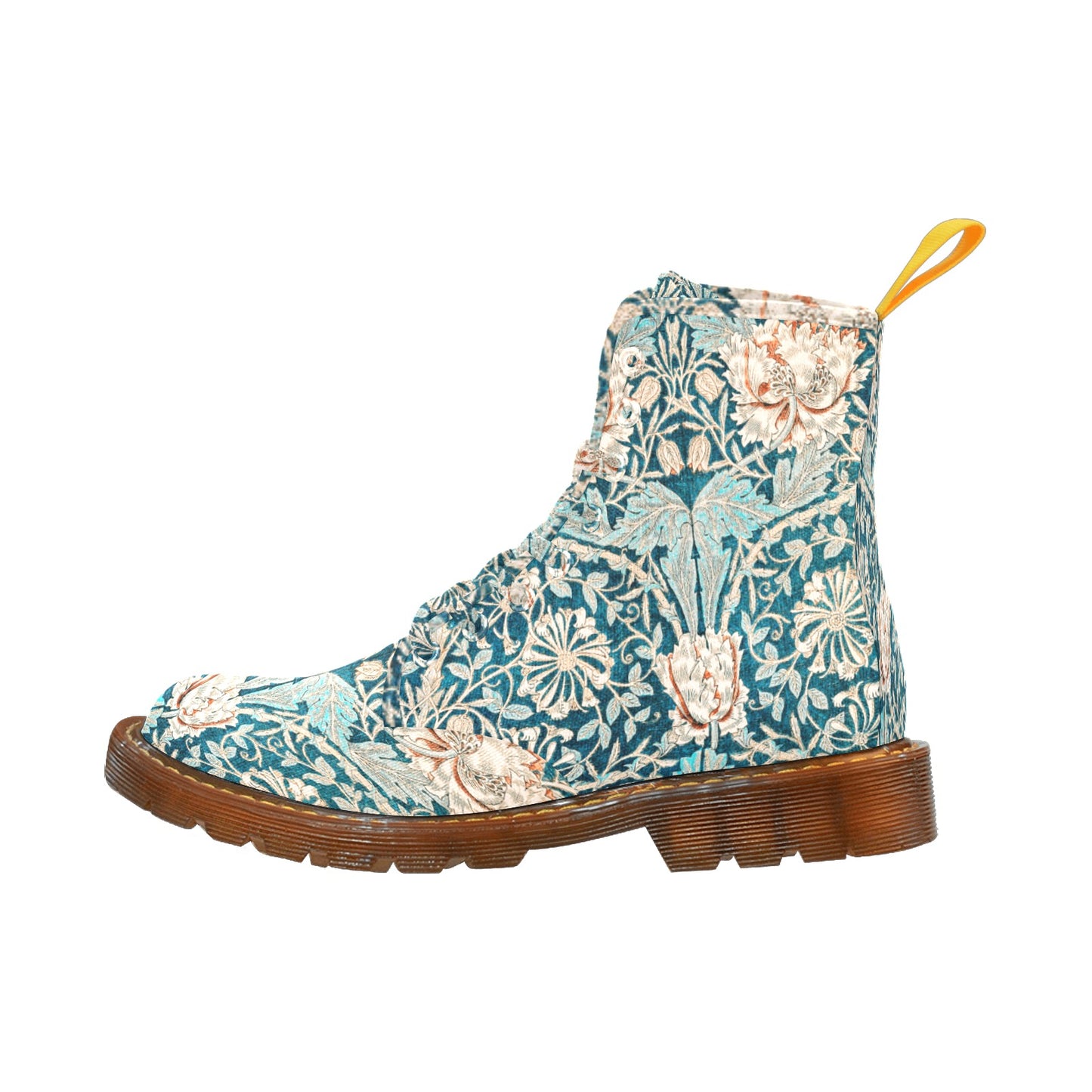 Men’s Flowered Canvas Boots with Hyacinth William Morris Wallpaper Design — Special Edition Yellow Pull Tab