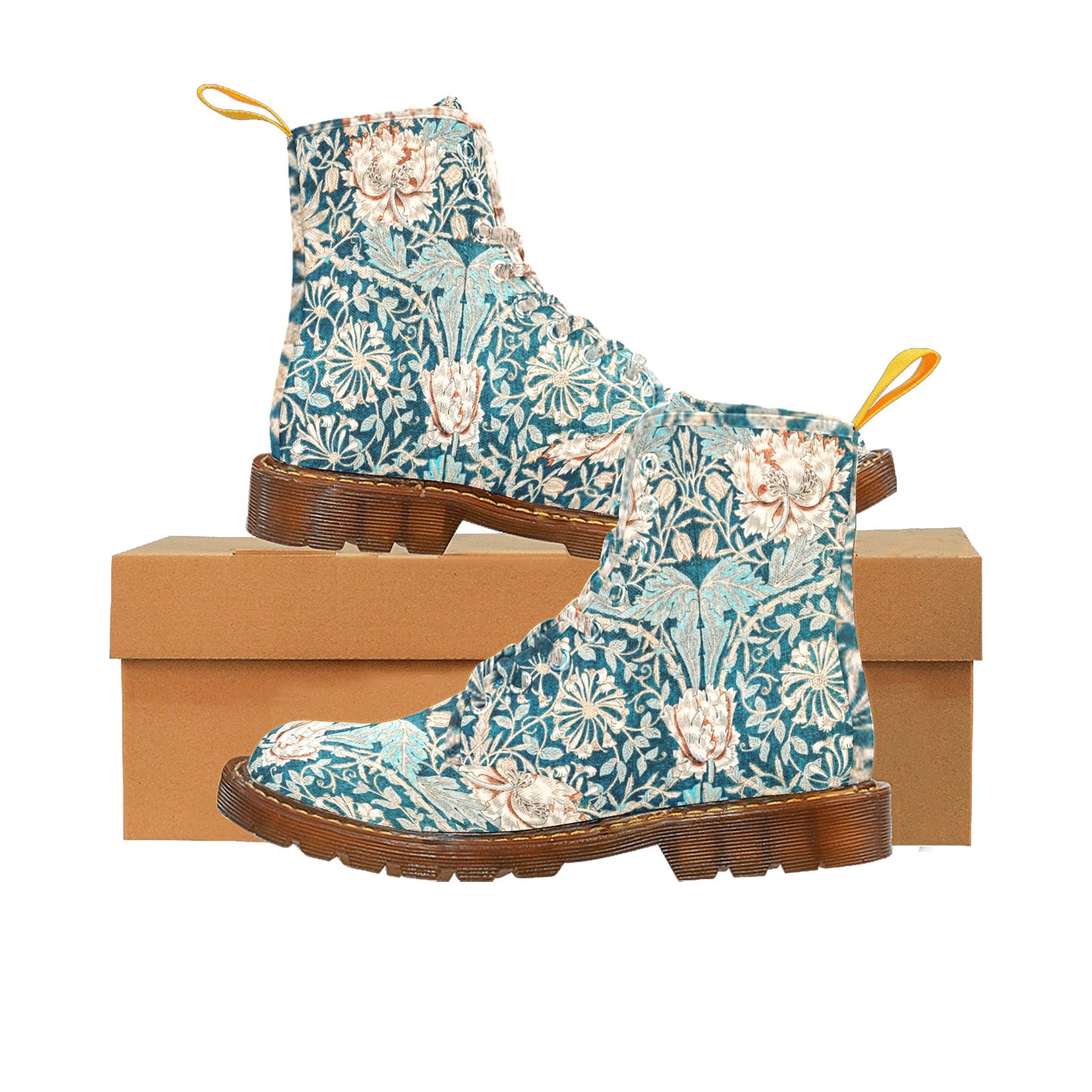 Men’s Flowered Canvas Boots with Hyacinth William Morris Wallpaper Design — Special Edition Yellow Pull Tab