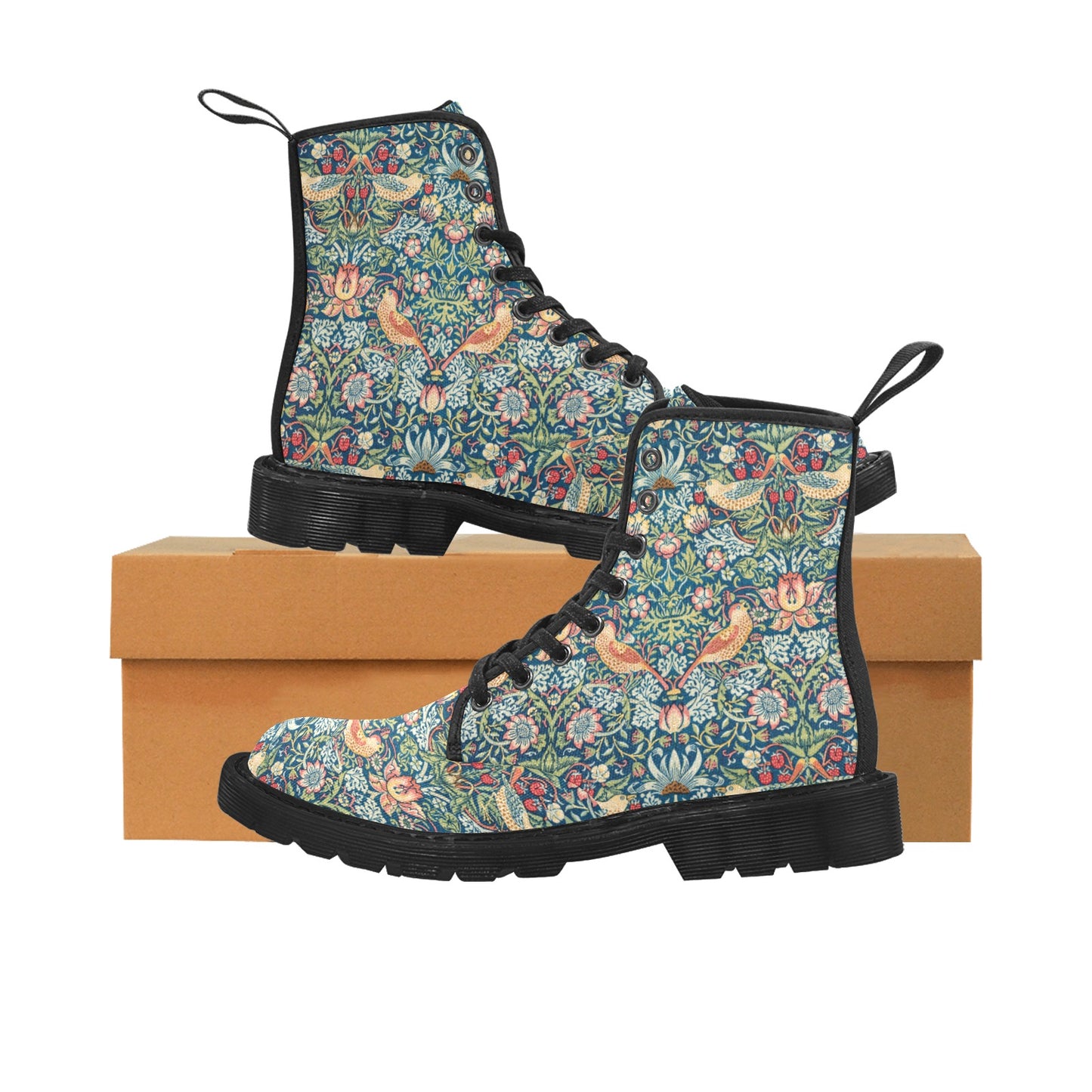 Men’s Flowered Canvas Boots with Strawberry Thief William Morris Wallpaper Design