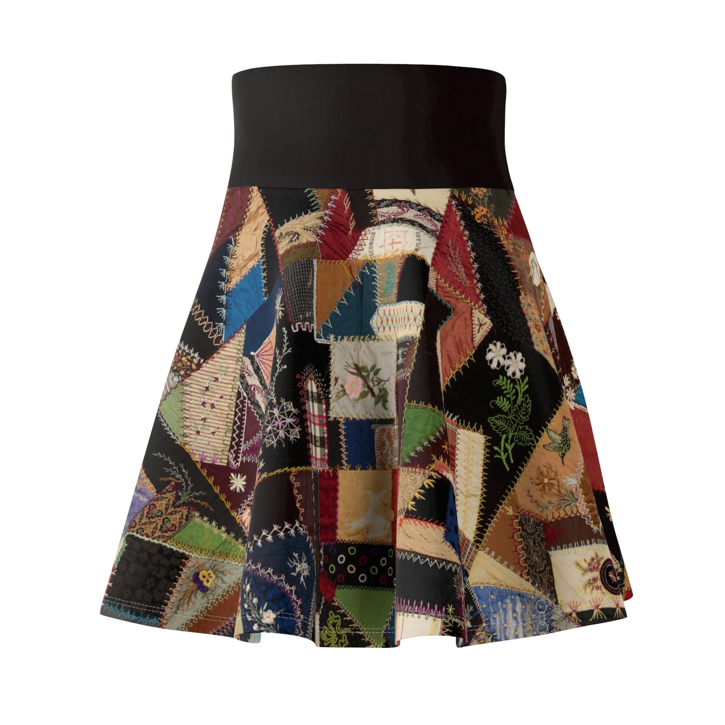 Victorian Embroidered Crazy Quilt Dark Academia Circle Skirt