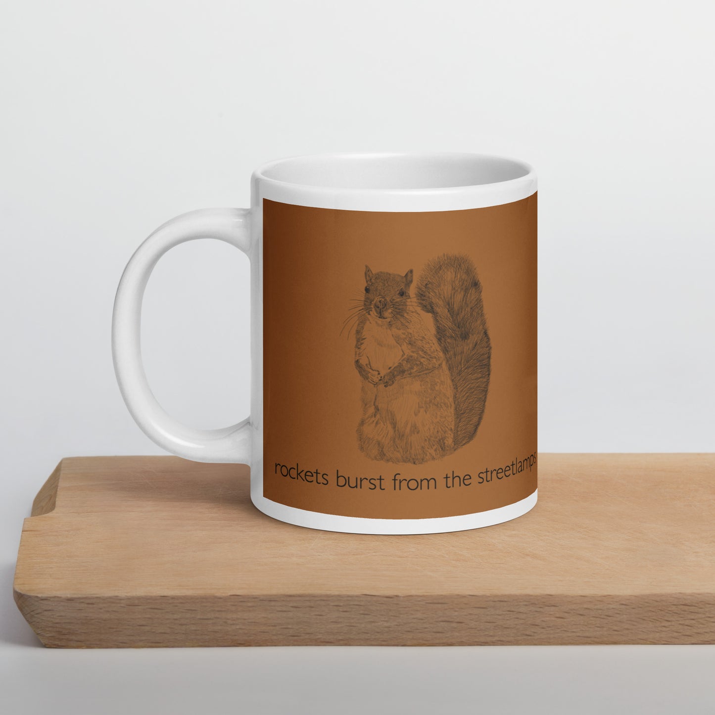 Rockets Burst from the Streetlamps BROWN Squirrel Mug