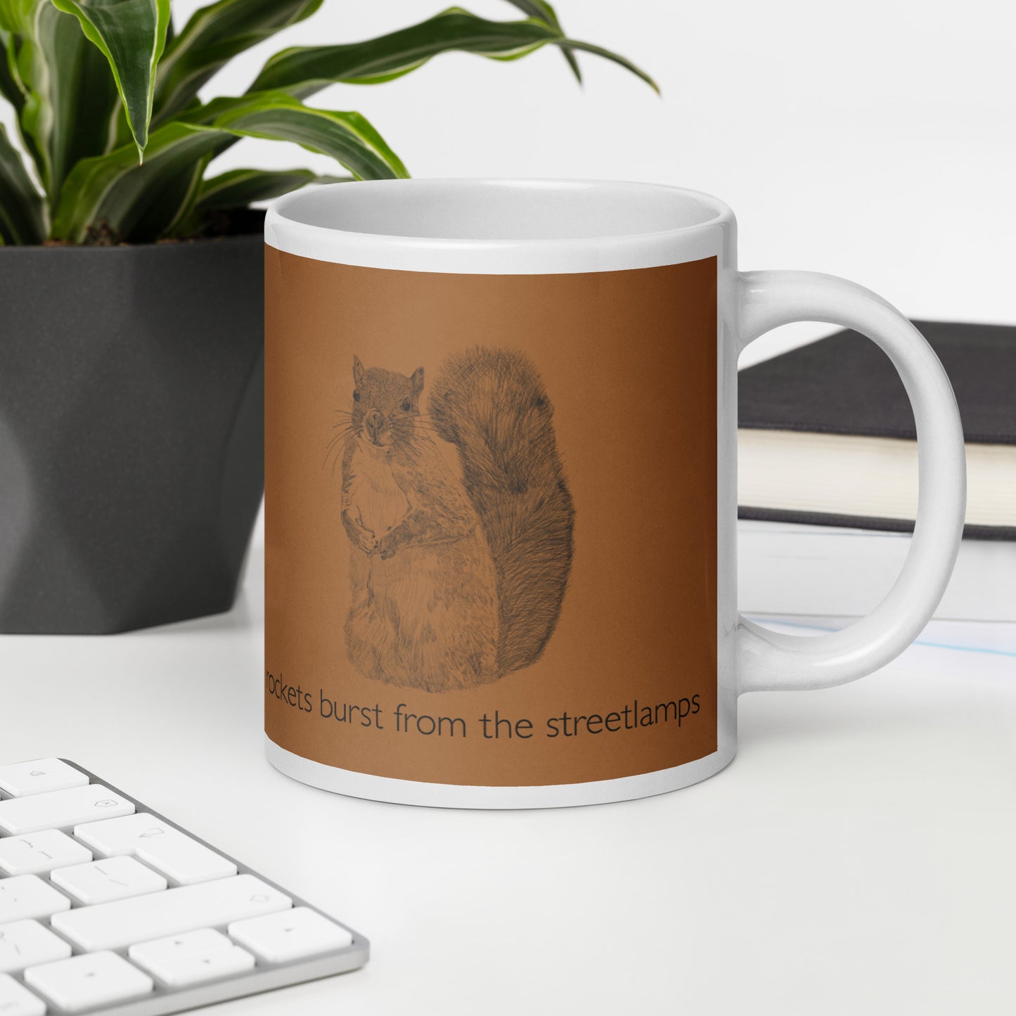 Rockets Burst from the Streetlamps BROWN Squirrel Mug