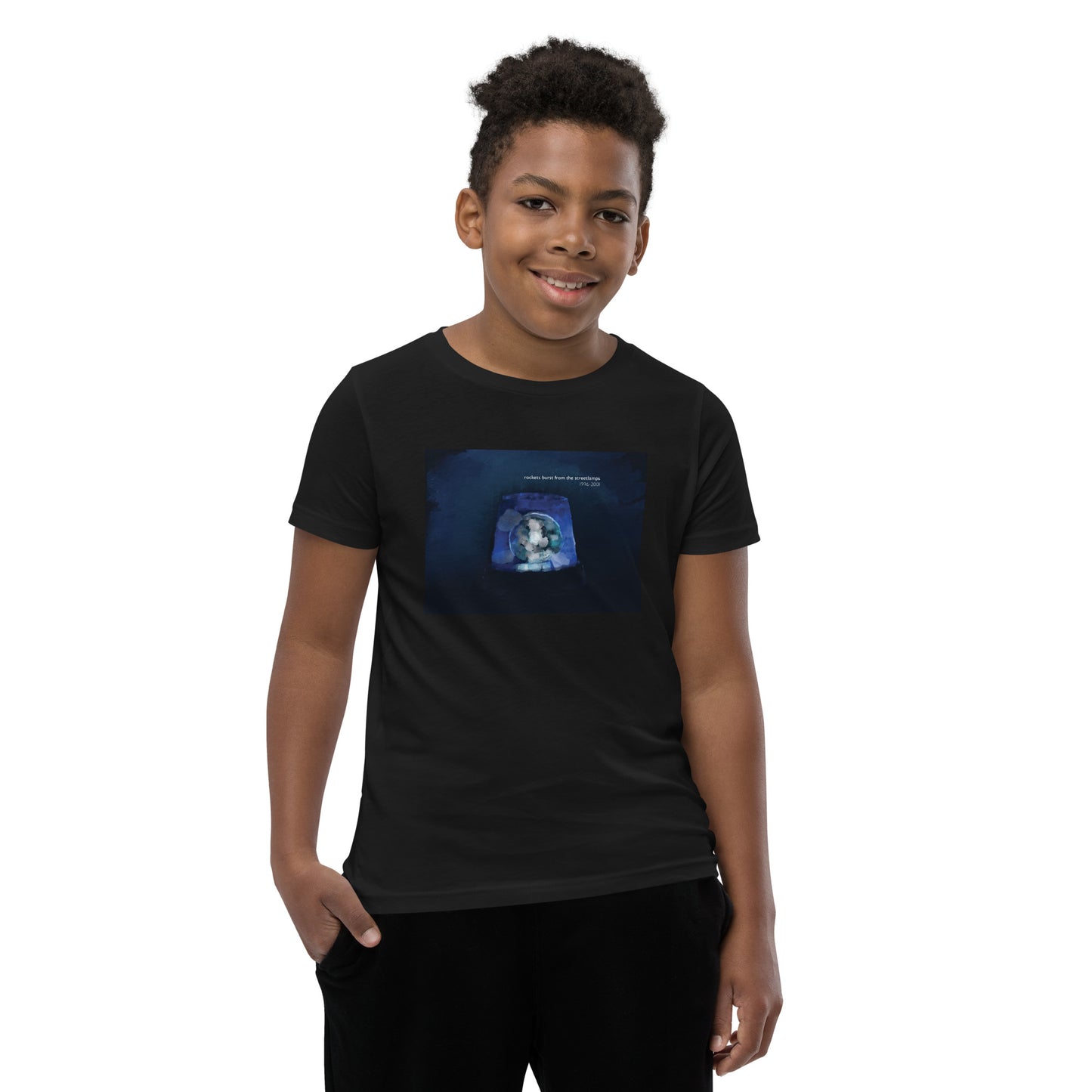 Rockets Burst from the Streetlamps Youth Memorial Blue Light T-shirt