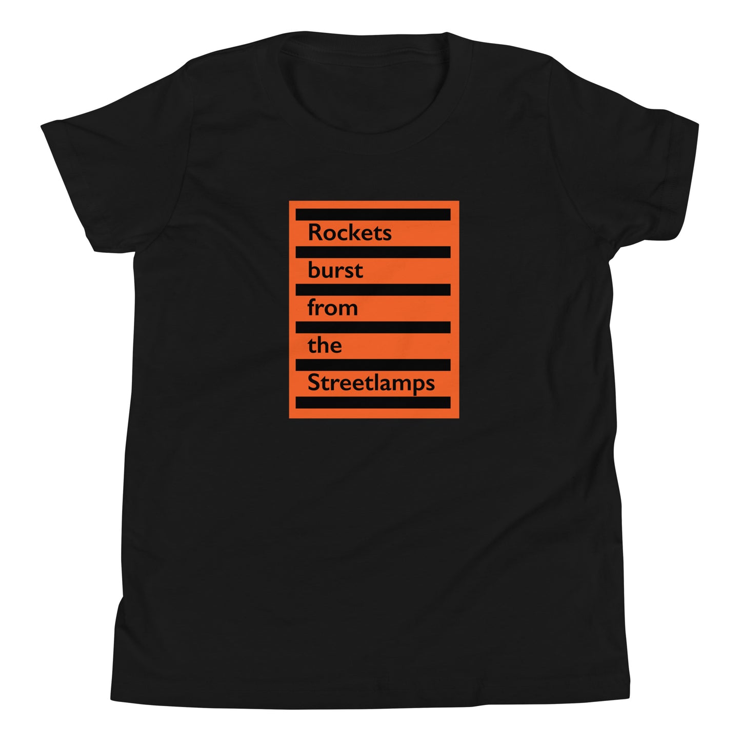 Rockets Burst from the Streetlamps Youth Orange Sticker T-shirt