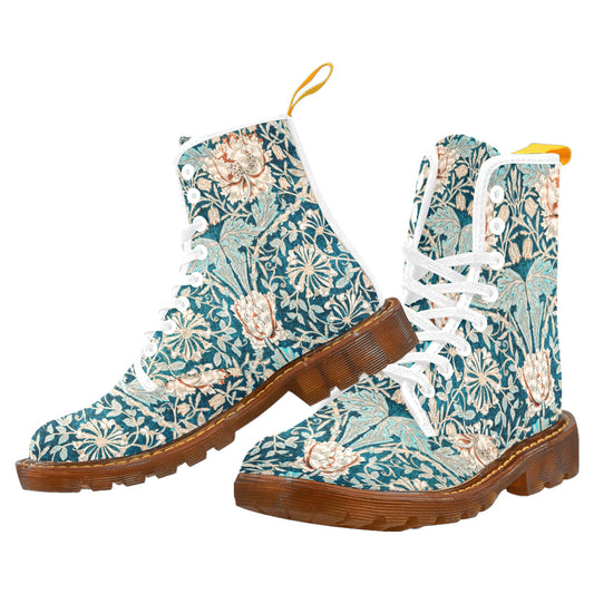 Women’s Flowered Canvas Boots with Hyacinth William Morris Wallpaper Design — Special Edition Yellow Pull Tab