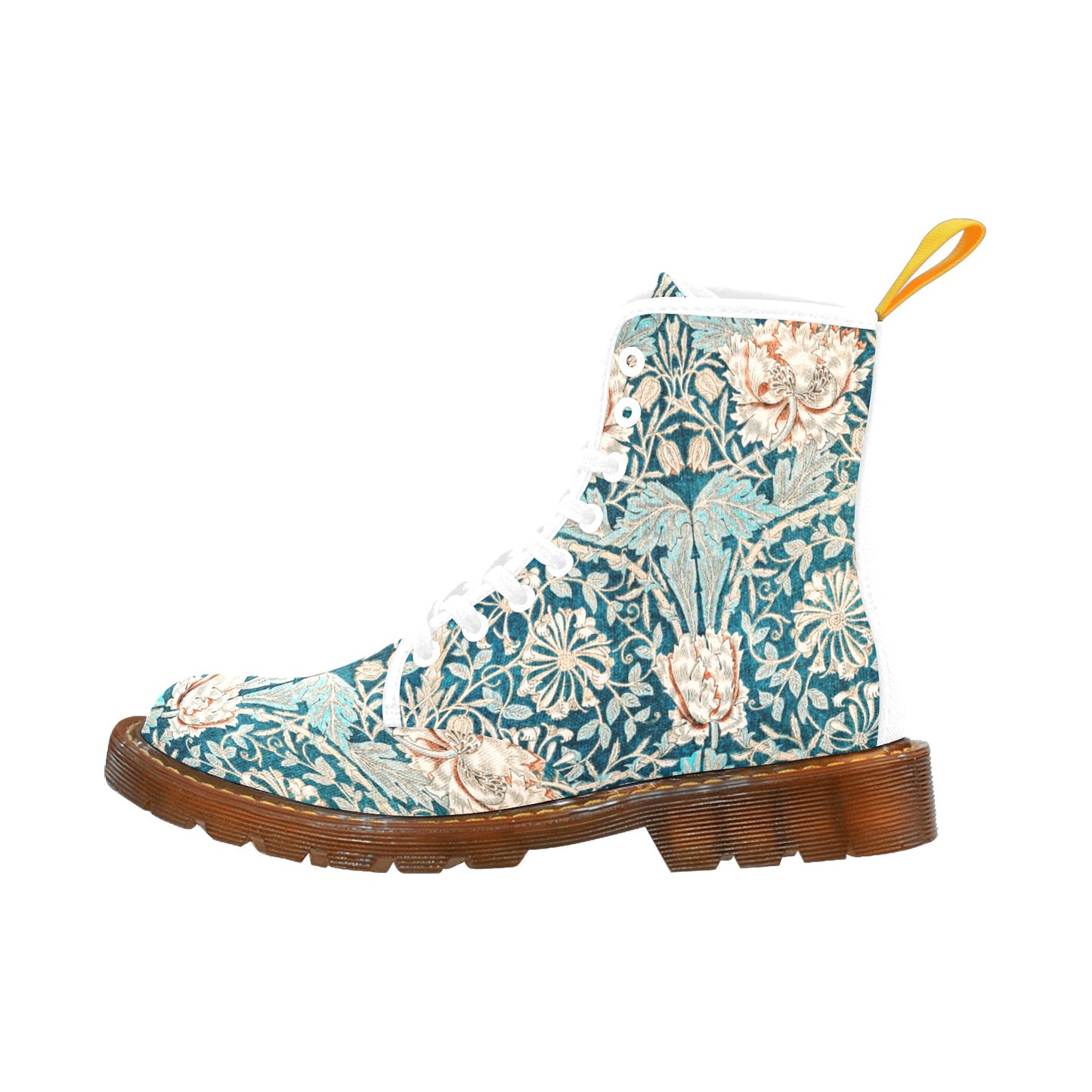 Women’s Flowered Canvas Boots with Hyacinth William Morris Wallpaper Design — Special Edition Yellow Pull Tab