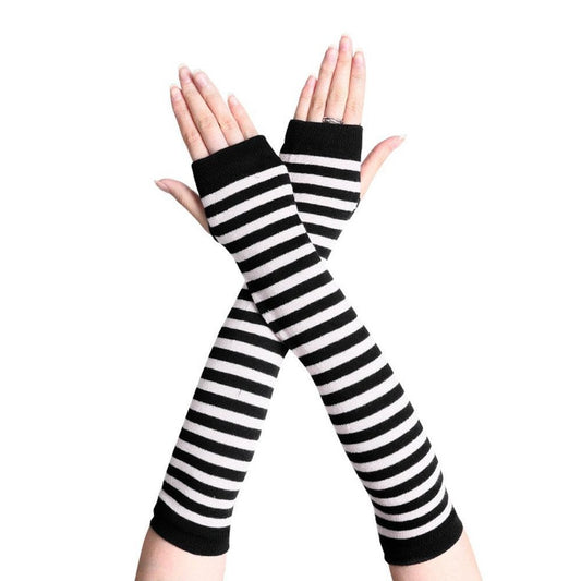 White & Black stripey arm warmers
