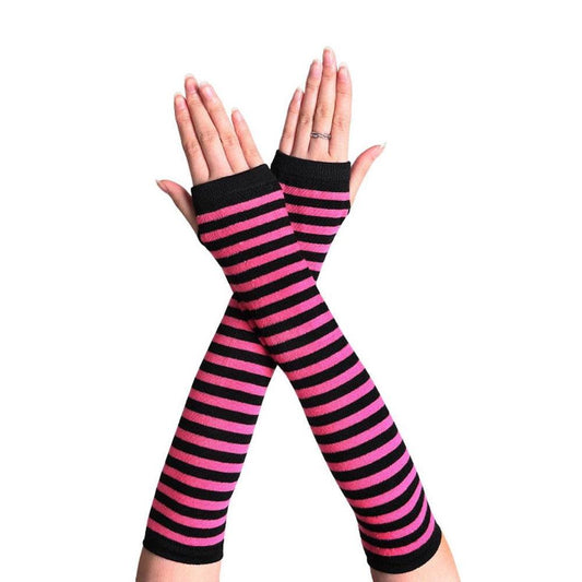 Pink & Black stripey arm warmers