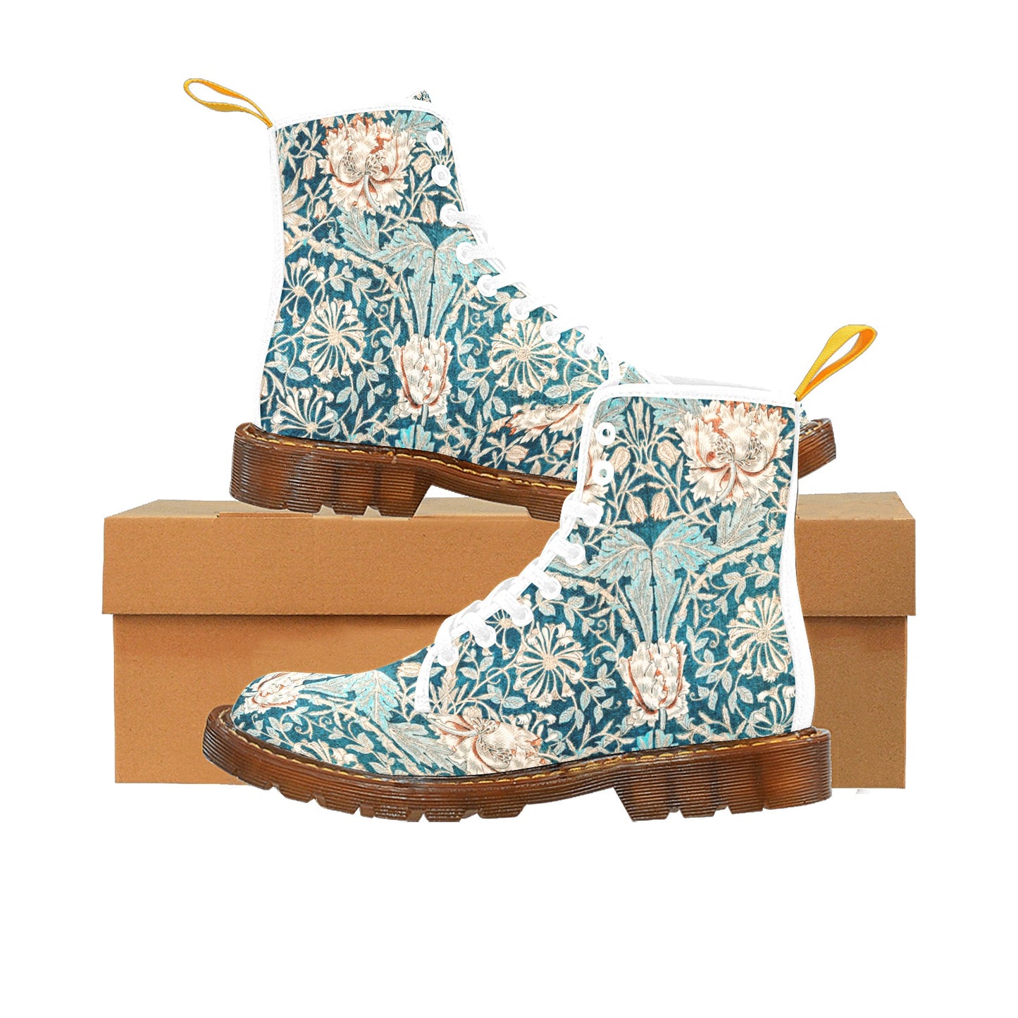 Women’s Flowered Canvas Boots with Hyacinth William Morris Wallpaper Design — Special Edition Yellow Pull Tab