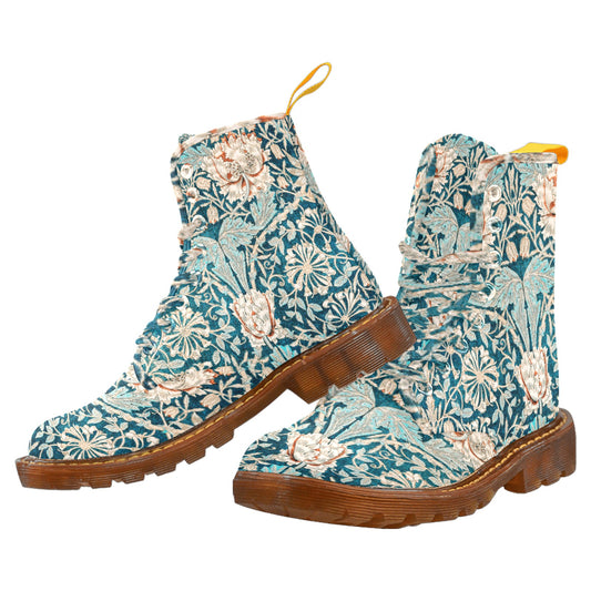 Men’s Flowered Canvas Boots with Hyacinth William Morris Wallpaper Design — Special Edition Yellow Pull Tab