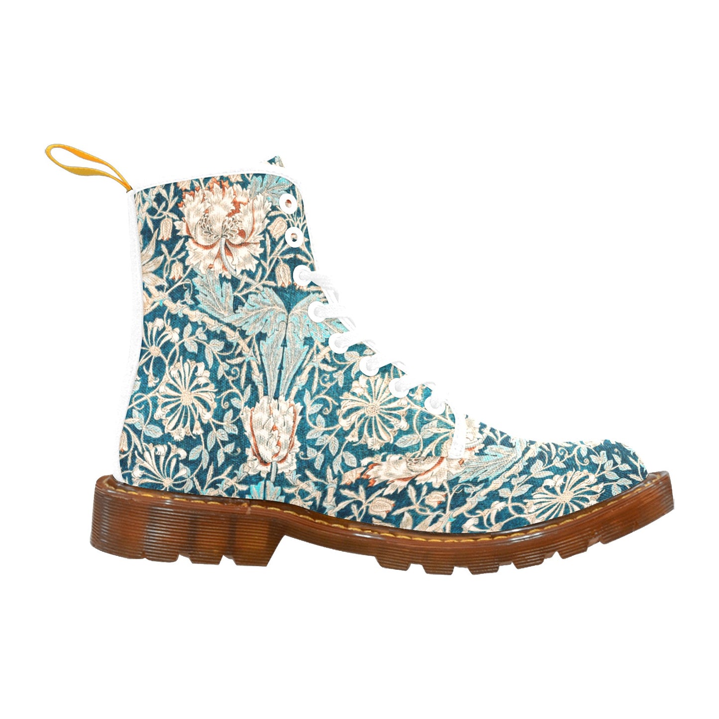 Women’s Flowered Canvas Boots with Hyacinth William Morris Wallpaper Design — Special Edition Yellow Pull Tab