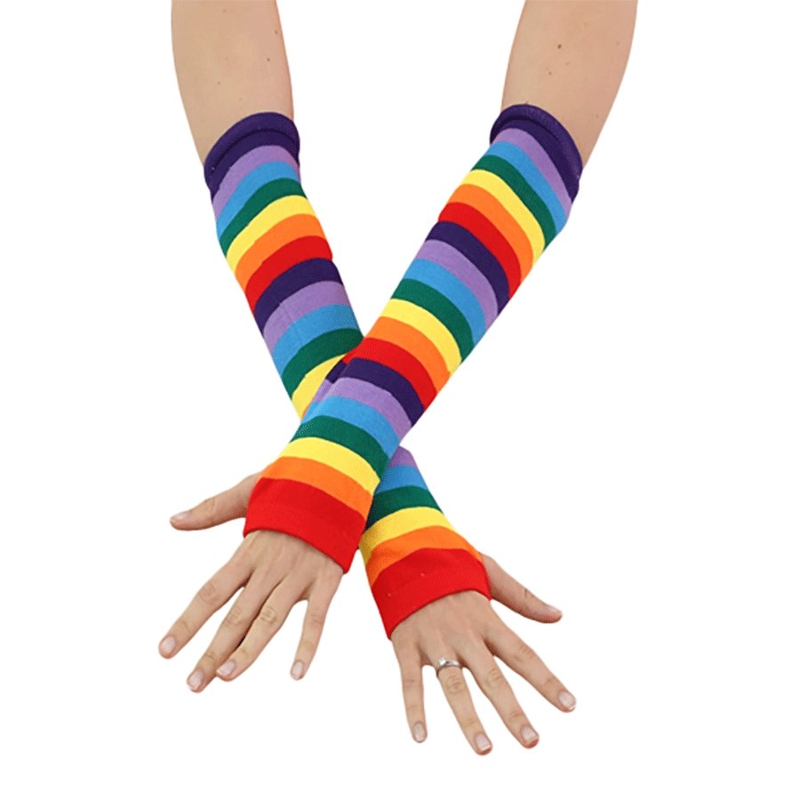 Queer rainbow stripey arm warmers - Keep Salem Odd